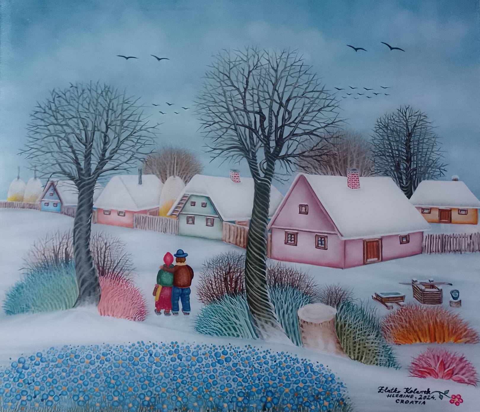 Zlatko Kolarek Plava zima 2024 ulje na staklu 400x450mm