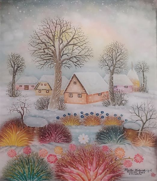 Zlatko Kolarek Bajkovita zima 2021 ulje na staklu 400x300mm