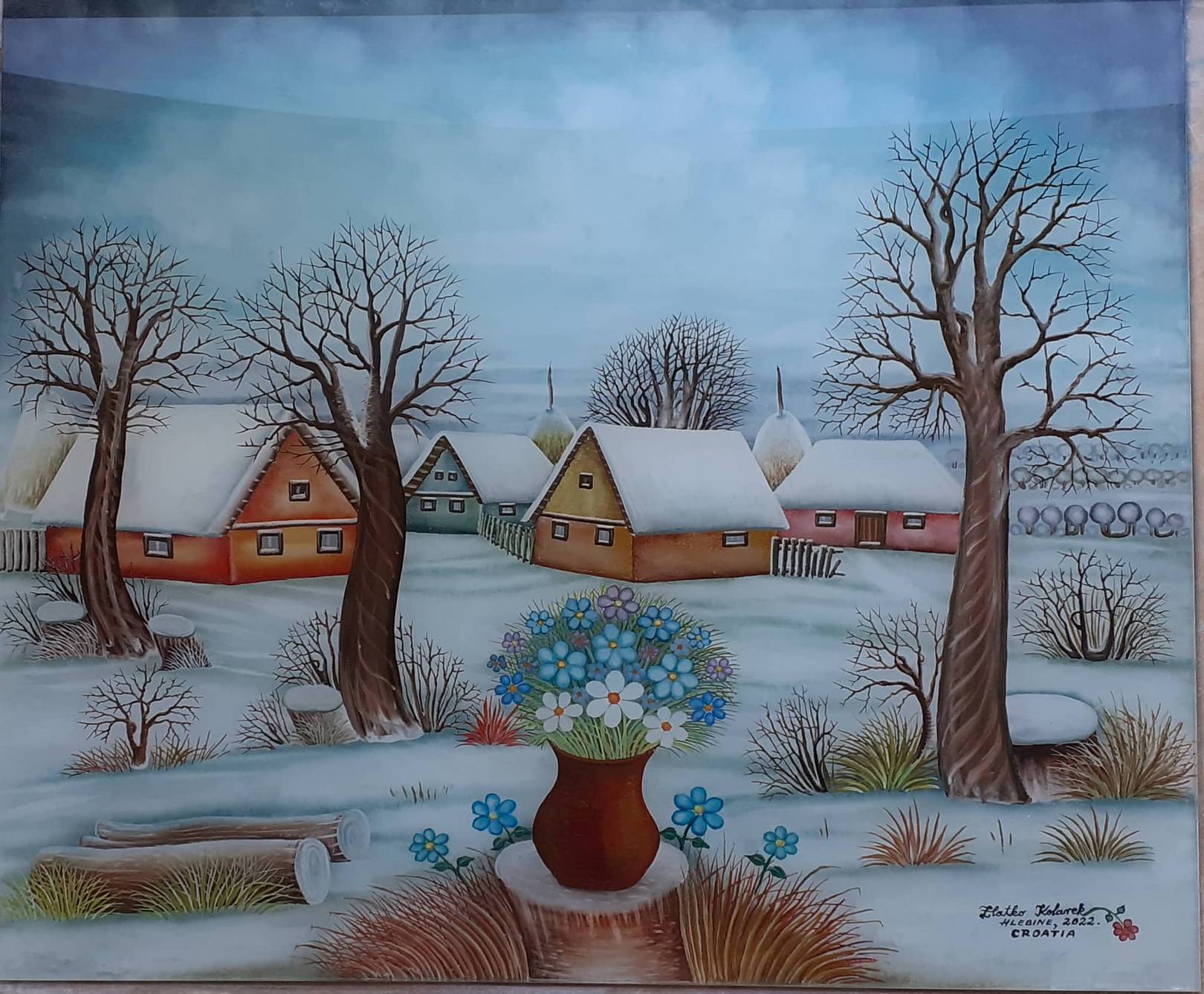 Zlatko Kolarek Cup sa cvijecem 2022 ulje na staklu 500x600mm