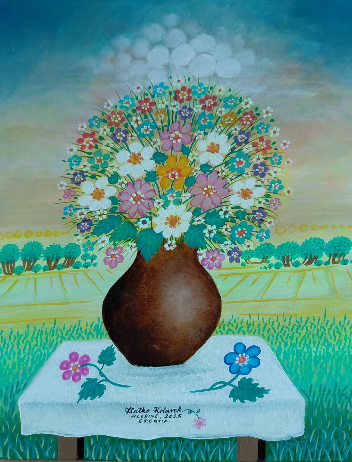 Zlatko Kolarek Cvetje v cupu 2025 akril na platnu 500x400mm