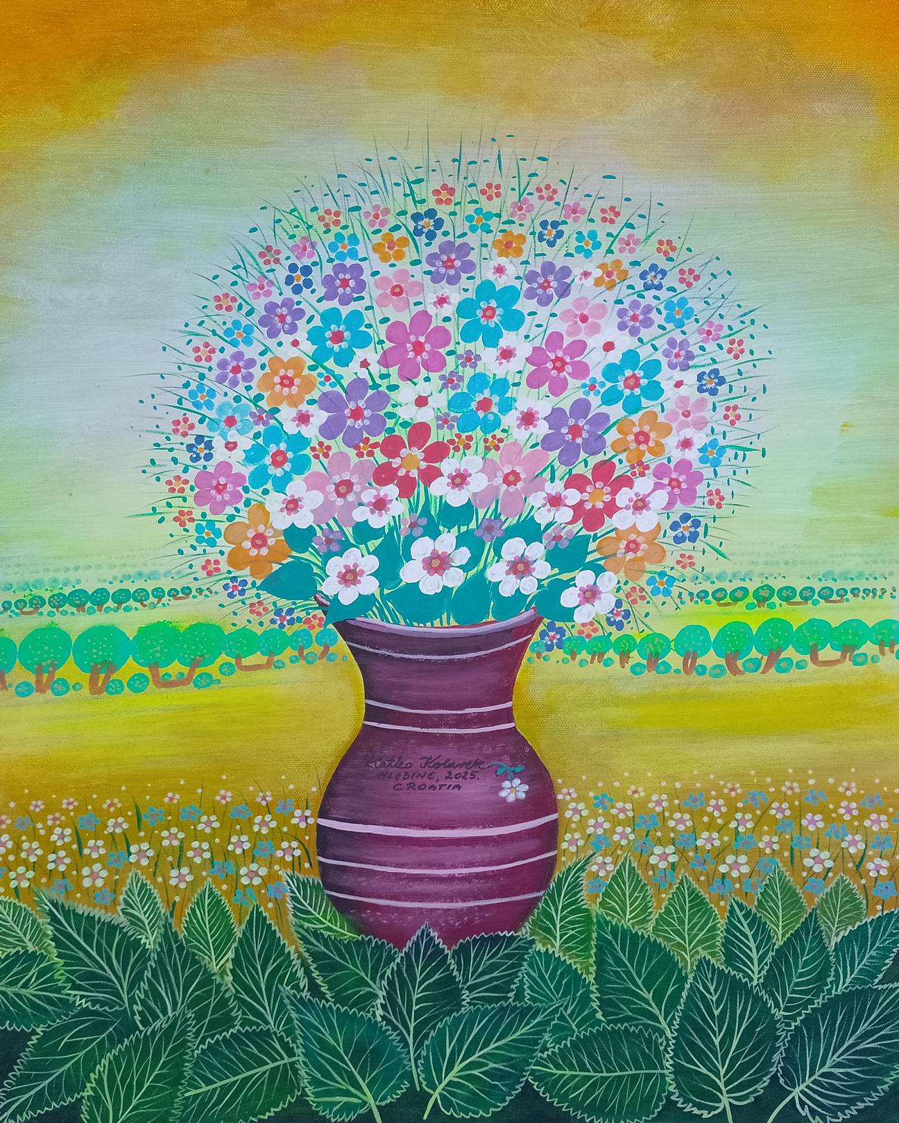 Zlatko Kolarek Cvijece u vazi i koprive 2025 akril na platnu 550x450mm
