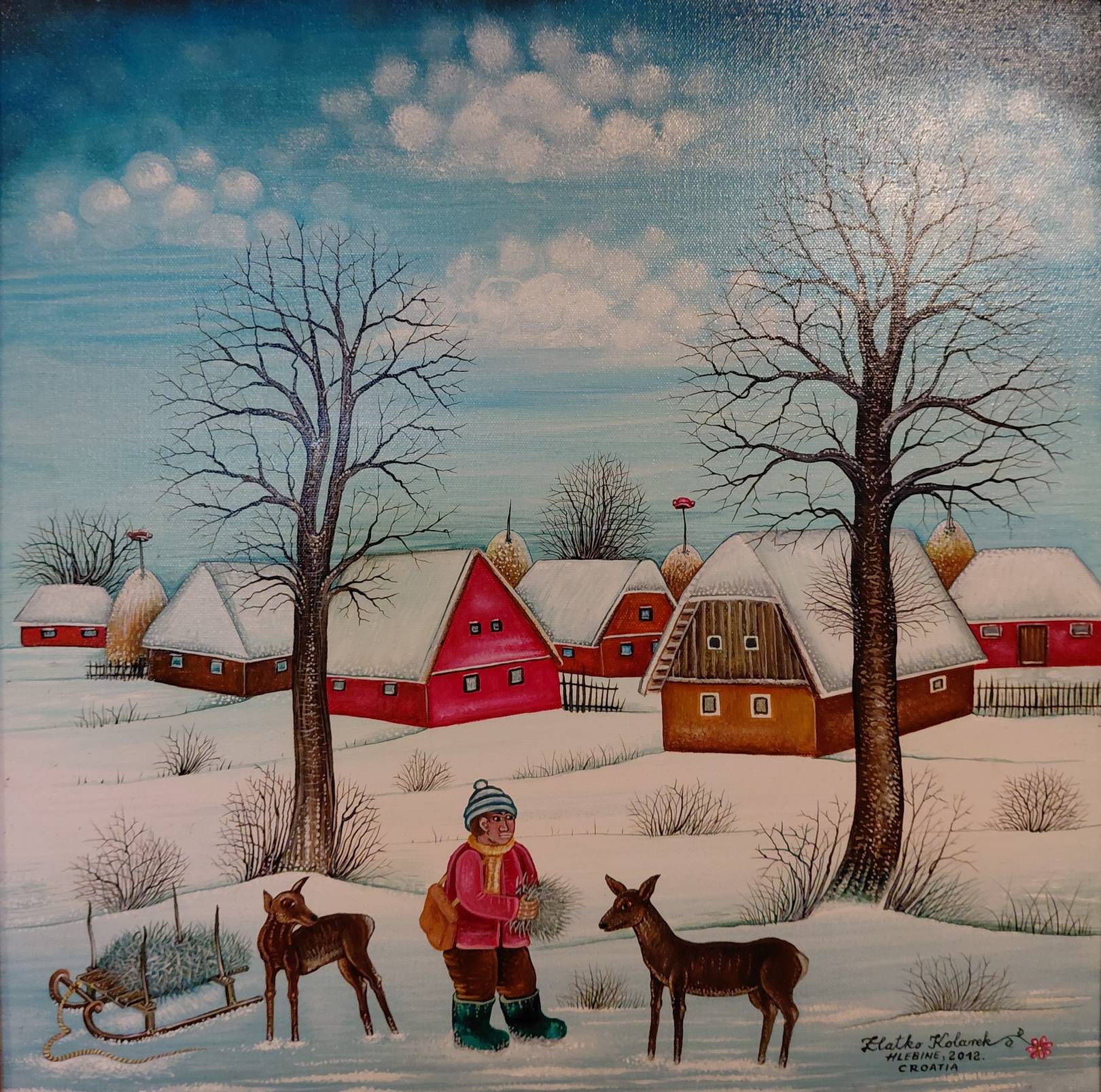 Zlatko Kolarek Djecak hrani srne 2012 ulje na platnu 500x500mm