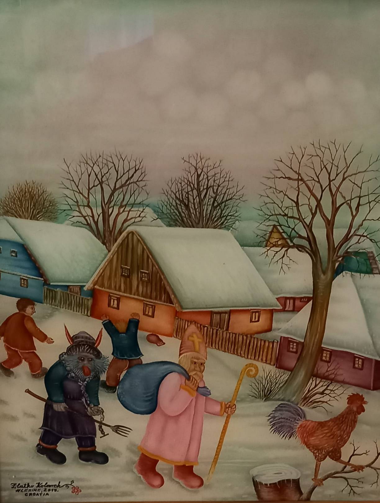 Zlatko Kolarek Ide Sveti Nikola 2015 ulje na staklu 500x400mm