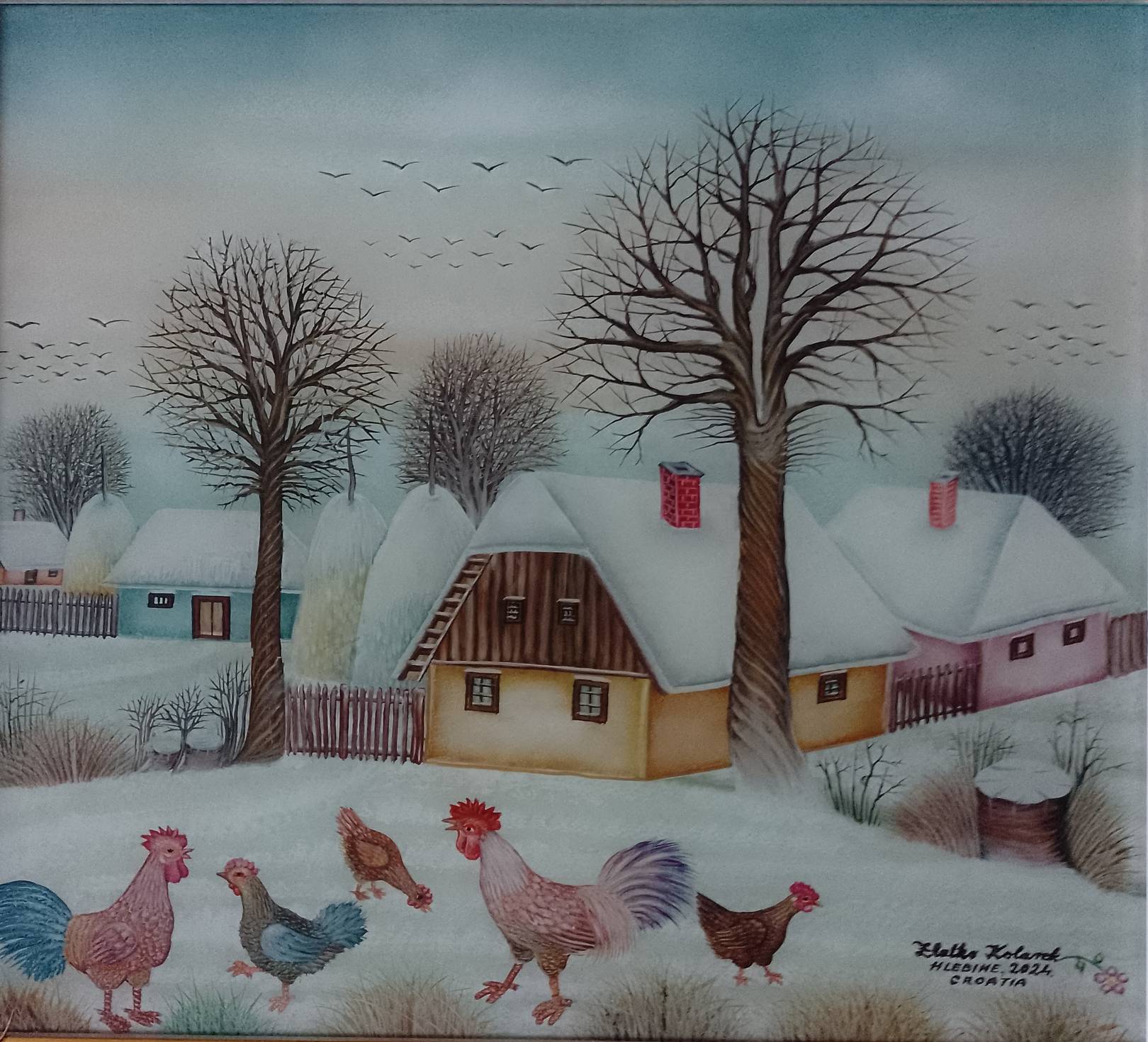 Zlatko Kolarek Pevci i kokice 2024 ulje na staklu 350x400mm