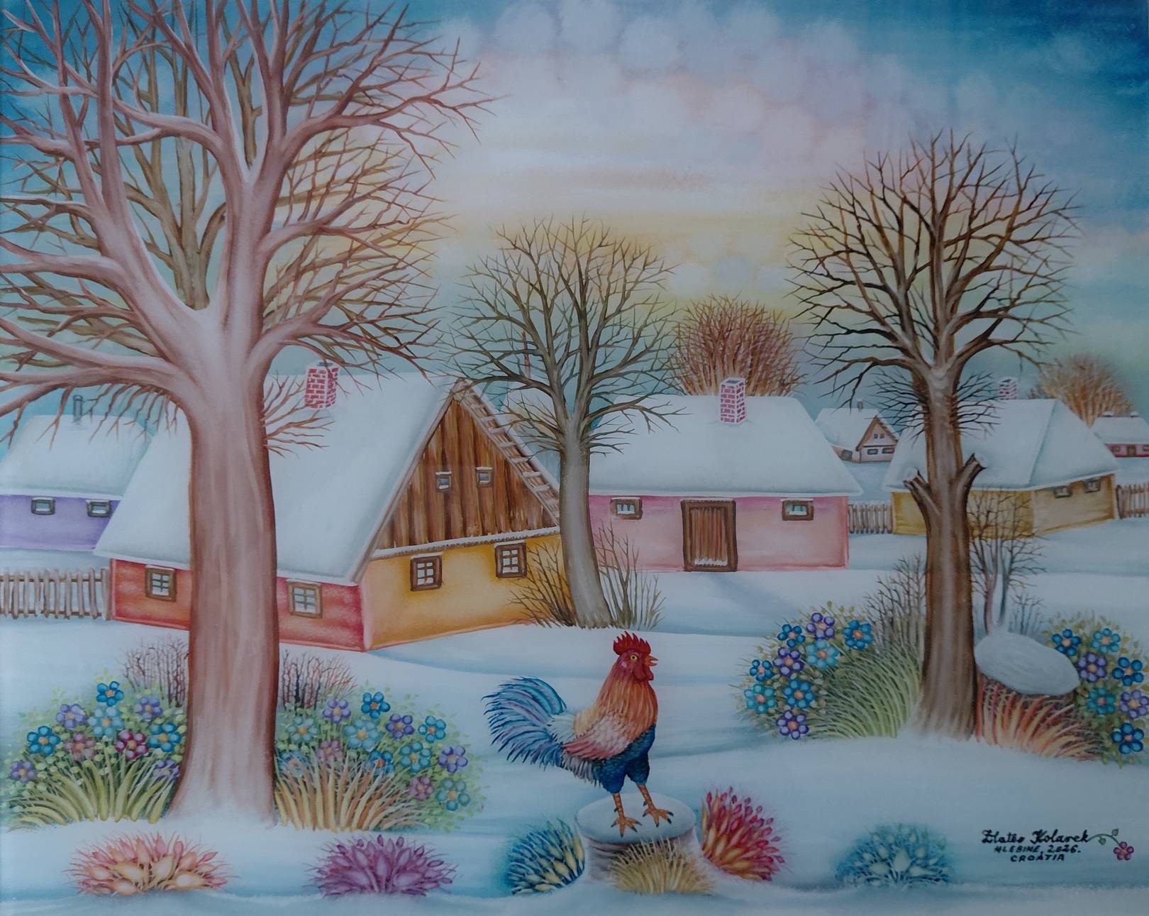 Zlatko Kolarek Pevec na panju 2026 ulje na staklu 400x500mm