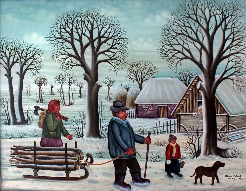 Zlatko Kolarek Povratak iz sume 1998 ulje na staklu 450x580mm